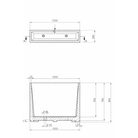 Wysoka donica betonowa BARCELONA 1000x800x250 mm